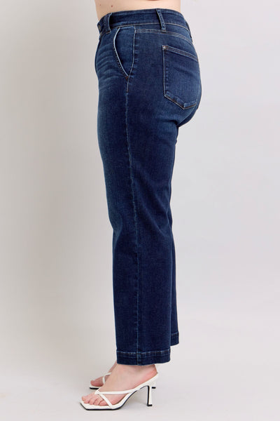 Judy Blue High Waist Double Button Wide Leg Denim Jeans 82642-Jeans-Sunshine and Wine Boutique