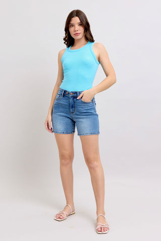Judy Blue High Waist Double Button Mid Denim Short 15299