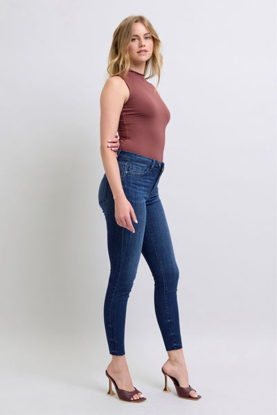 Judy Blue Mid Rise Raw Hem Skinny Denim Jeans 82628-Jeans-Sunshine and Wine Boutique