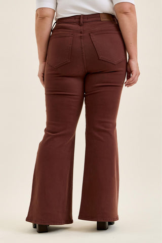 Judy Blue High Waist Cocoa Brown Lace Up Jaqueline Flare Denim Jeans 881179