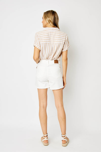 Judy Blue High Waist Rigid Magic Destroy White Denim Short 150264-Shorts-Sunshine and Wine Boutique