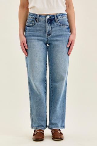 Judy Blue Mid Rise Tummy Control Vintage Wash Straight Denim Jeans 88943 - Petite