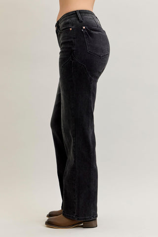 Judy Blue Mid Rise Western Seam Detail Black Straight Denim Jeans 881050