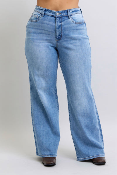 Judy Blue High Waist Vintage Wash Retro Wide Leg Denim Jeans 82625-Jeans-Sunshine and Wine Boutique