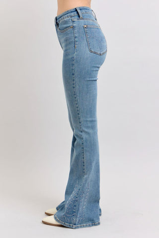 Judy Blue High Waist Western Embroidery Detail Flare Denim Jeans 88606