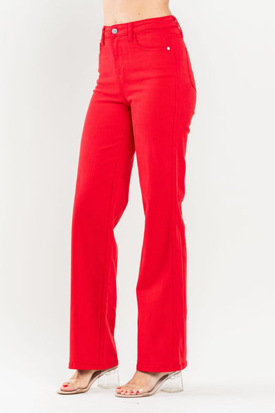 Judy Blue High Waist Red Garment Dyed 90s Straight Denim 88693-Jeans-Sunshine and Wine Boutique