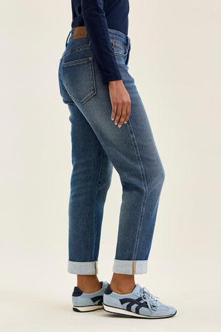 Judy Blue Mid Rise Billie Knit Indigo Boyfriend Denim Jeans 881126