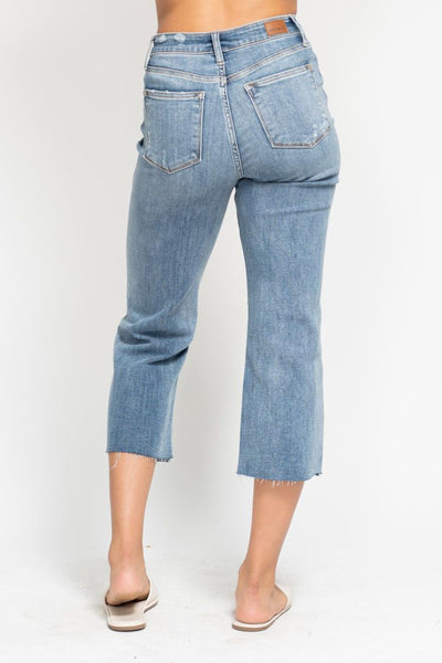 Judy Blue High Waist Destroy Wide Leg Crop Denim 82256-Jeans-Sunshine and Wine Boutique