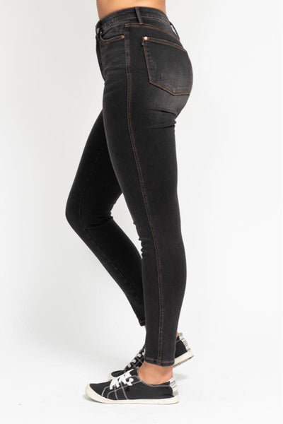 Judy Blue High Waist Tummy Control Black Wash & Contrast Thread Skinny 88768-Jeans-Sunshine and Wine Boutique