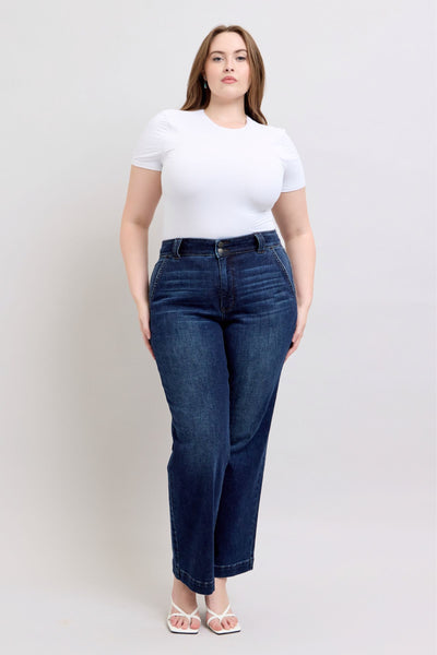 Judy Blue High Waist Double Button Wide Leg Denim Jeans 82642-Jeans-Sunshine and Wine Boutique