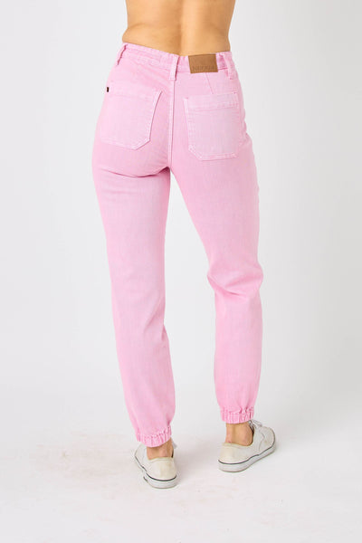 Judy Blue High Waist Garment Dyed Pink Jogger Denim 88814-Jeans-Sunshine and Wine Boutique