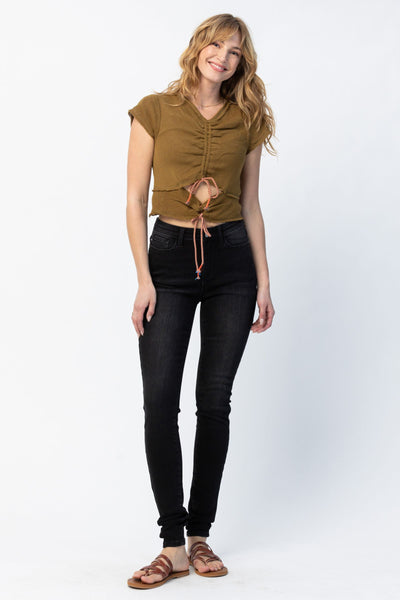 Judy Blue High Waist Un-cuffed Black Tall Skinny Denim Jeans 88450-Jeans-Sunshine and Wine Boutique