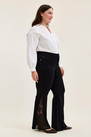 Judy Blue Mid Rise Jaqueline Black Lace Flare Denim Jeans 881177 - 3 Inseam Options