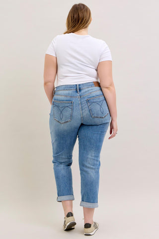 Judy Blue Mid Rise Boyfriend Denim Jeans 82703