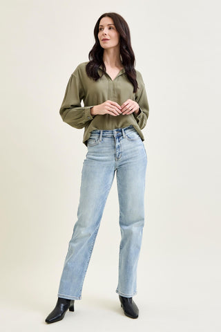 Judy Blue High Waist Light Wash Straight Denim Jeans 82501
