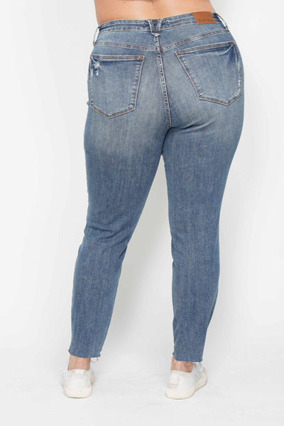 Judy Blue High Waist Tummy Control Vintage Wash Destroy Skinny Denim 88769-Jeans-Sunshine and Wine Boutique