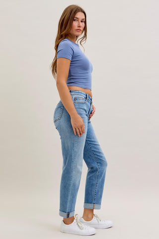 Judy Blue Mid Rise Boyfriend Denim Jeans 82703