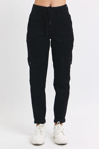 Judy Blue High Waist Cargo Cuff Black Jogger Denim 88910-Jeans-Sunshine and Wine Boutique