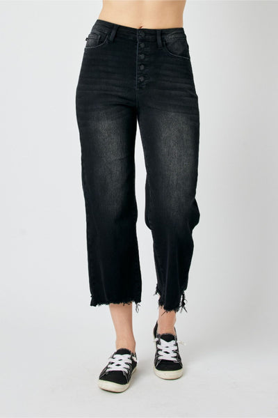 Judy Blue High Waist Destroy Raw Hem Wide Leg Denim 88829-Jeans-Sunshine and Wine Boutique