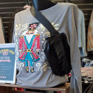 Grace & Emma Black Belt Bag with Fringe