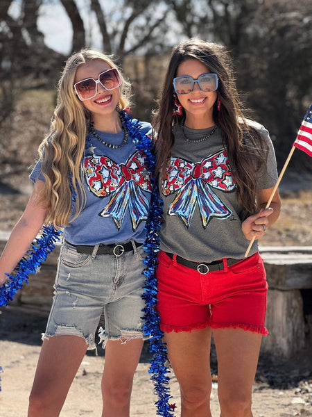 Texas True Threads Callie Ann Stelter Patriotic Bow Tee-Tees-Sunshine and Wine Boutique