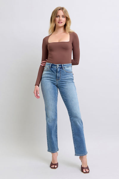 Judy Blue High Rise Vintage Wash Thermal Straight Denim Jeans 82632-Jeans-Sunshine and Wine Boutique