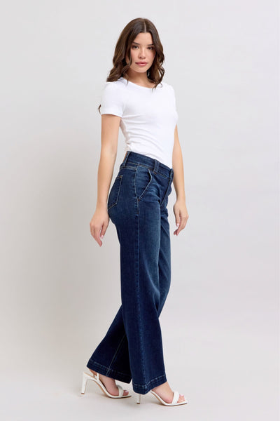 Judy Blue High Waist Double Button Wide Leg Denim Jeans 82642-Jeans-Sunshine and Wine Boutique