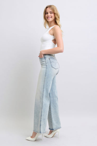 Judy Blue High Waist Tummy Control Retro Wide Leg Denim Jeans 88867-Jeans-Sunshine and Wine Boutique