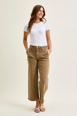 Judy Blue High Waist Golden Brown Ankle Wide Leg Denim Jeans 881095