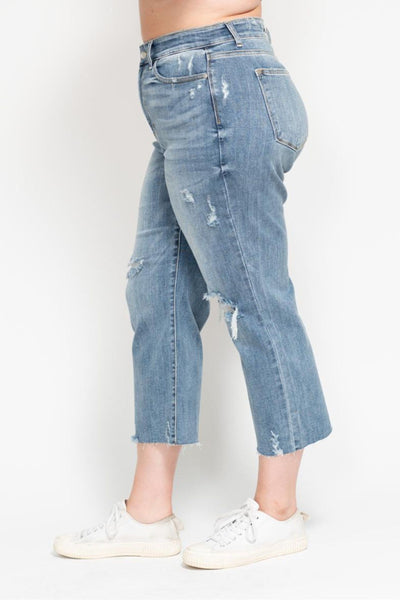 Judy Blue High Waist Destroy Wide Leg Crop Denim 82256-Jeans-Sunshine and Wine Boutique