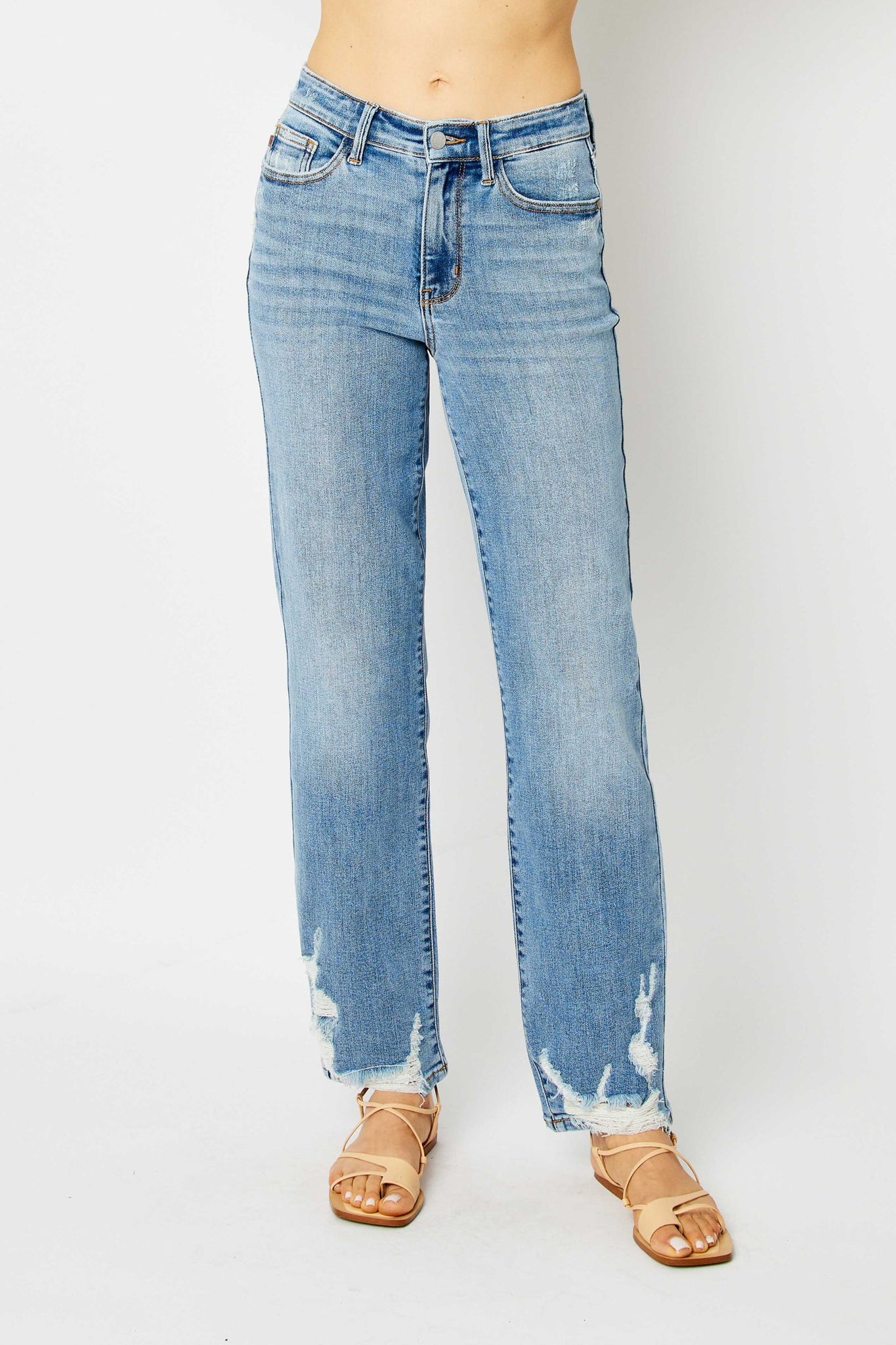 Judy Blue High Waist Heavy Destroy Straight Denim Jeans 82470-Jeans-Sunshine and Wine Boutique