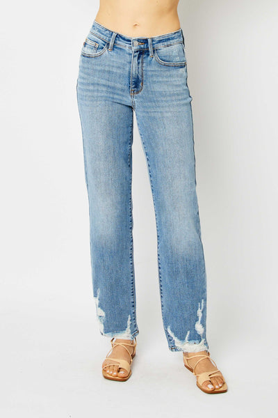 Judy Blue High Waist Heavy Destroy Straight Denim Jeans 82470-Jeans-Sunshine and Wine Boutique