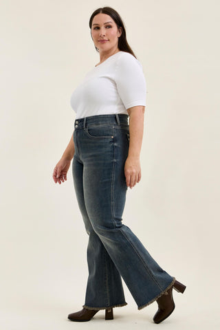 Judy Blue High Waist Double Button Vintage Grey Cast Daisy Bootcut Denim Jeans 82734