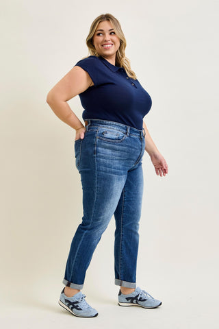 Judy Blue Basic Mid Rise Cuffed Slim Denim Jeans 82428