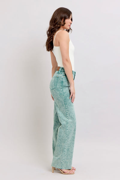 Judy Blue High Waist Garment Dyed Sea Green Dad Denim Jeans 88966-Jeans-Sunshine and Wine Boutique