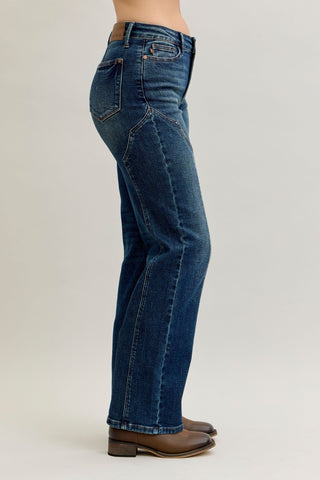 Judy Blue Mid Rise Western Seam Detail Straight Denim Jeans 881039