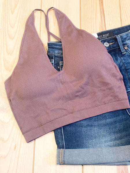 Wishlist Seamless Scoop Neck Bralette with Crossback, Red Bean-Shirts & Tops-Sunshine and Wine Boutique