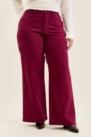 Judy Blue High Waist Tummy Control Boysenberry Retro Wide Leg Denim Jeans 881168