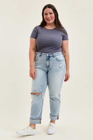 Judy Blue Mid Rise Bandana Loop Boyfriend Denim Jeans 82723