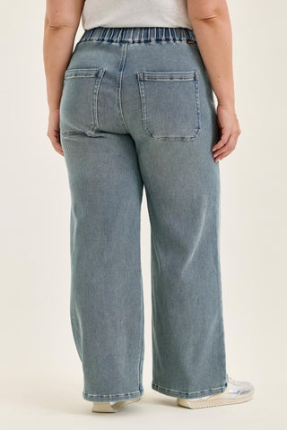 Judy Blue High Waist Aged Stone Knit Wilhelmina Baggy Denim Jeans 881127