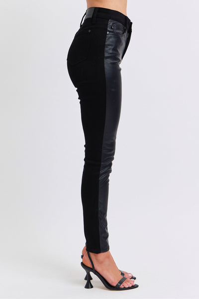 Judy Blue High Waist Faux Leather & Denim Jeans Skinny 88810-Jeans-Sunshine and Wine Boutique