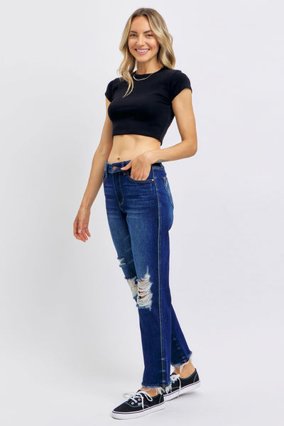 Judy Blue High Waist Rigid Magic Heavy Destroy Straight Jeans 88819-Jeans-Sunshine and Wine Boutique