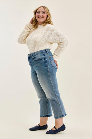 Judy Blue High Waist Tummy Control Peggy Ankle Straight Denim Jeans 881166 - Petite