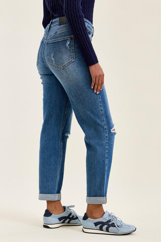 Judy Blue High Waist Rigid Magic Billie Cuffed Boyfriend Denim Jeans 881189