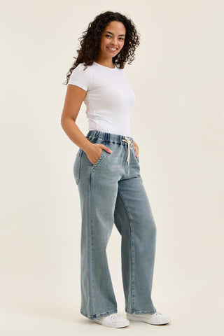 Judy Blue High Waist Aged Stone Knit Wilhelmina Baggy Denim Jeans 881127