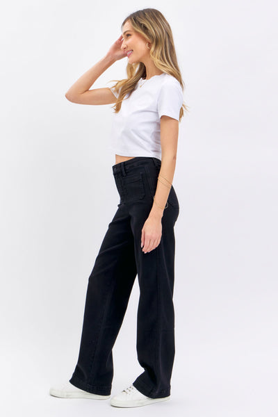 Judy Blue High Waist Black Pocket Straight Denim 88827-Jeans-Sunshine and Wine Boutique