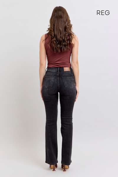 Judy Blue High Waist Tummy Control Black Bootcut Denim Jeans 88787 - 3 Inseam Options: Short, Regular, Long-Jeans-Sunshine and Wine Boutique