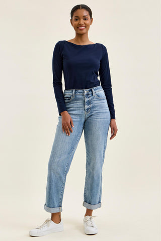 Judy Blue Mid Rise Billie Cuffed Boyfriend Denim Jeans 82753