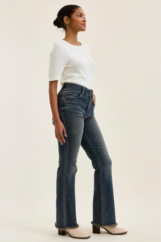 Judy Blue High Waist Double Button Vintage Grey Cast Daisy Bootcut Denim Jeans 82734