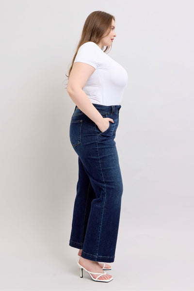 Judy Blue High Waist Double Button Wide Leg Denim Jeans 82642-Jeans-Sunshine and Wine Boutique